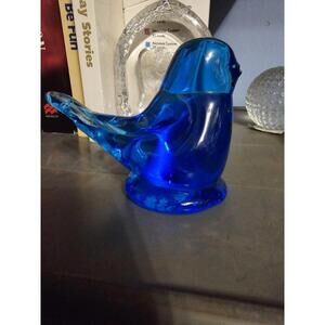 Vtg BLUE BIRD OF HAPPINESS 1996 Blue Paperweight Collectible Leo Ward Signed